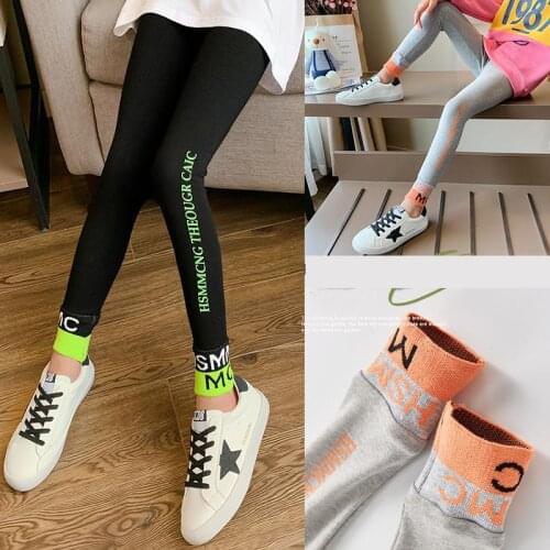 Girls Leggings Kids Spring Autumn Cotton Stretch Splicing Letter Leggings Children Skinny Clothing Pants 10 11 12 Years Trousers
