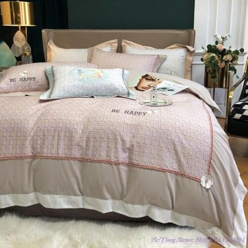 Hot 4pcs 1.8m Bedding Set Nordic Ins Style Autumn Winter Brushed Pure Cotton Simple Light Luxury Small Fragrant Style DuvetCover