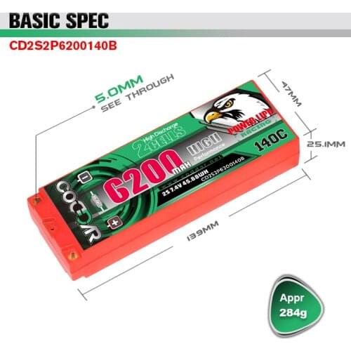 CODDAR 2S 7.4V 6200mAh 140C Lipo Battery With EC5 T XT60 Plug to 5.0mm Bullet Graphene For RC Car Truck Boat Parst