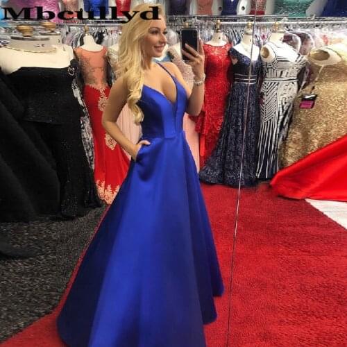 Mbcullyd Royal Blue Long Prom Dresses With Pocket 2020 Formal Long Evening Dress For Women Plus Size abiti da cerimonia da sera