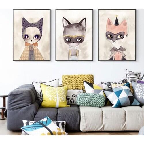Cute Animal Kawaii Cat Wall Art Canvas Painting Nordic Posters and Prints Wall Pictures for Living Kids Bedroom Decoration