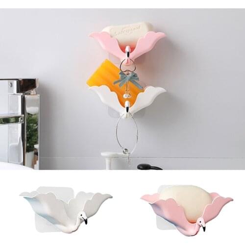 Fashion Flamingo Shape Soap Dish Punch Free Easy To Drain Wall Mounted Soap Tray Portable Durable Cartoon Soap Storage Box