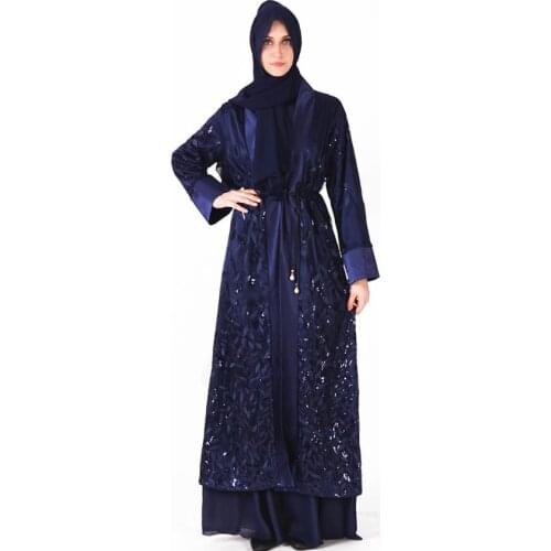 Muslim adult sequins beading abaya Arab Fashion leaf embroidery islamic Dresses Musical Robe Ramadan clothing F1255 dropship
