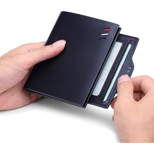 WILLIAMPOLO NEW Mens wallet short ultra-thin cowhide detachable drivers license holster wallet card package