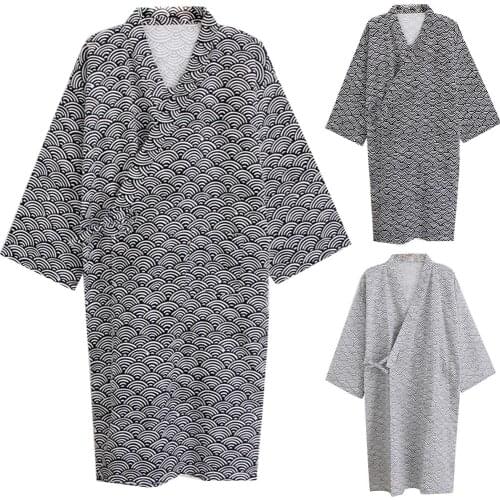 Mens printed bathrobe pajamas thin section long home service casual loose cotton gown трусы мужские хлопок нижнее белье