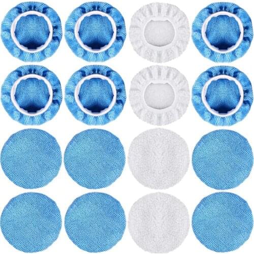 16 Packs Car Polisher Pad Bonnet Set(5 To 6 Inches) Including 12 Packs Microfiber Car Polishing Bonnet And 4 Packs Waxing Bonnet