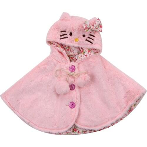 Toddler Infant Baby Girl Cat Hooded Cloak Plush Jacket Outwear Kid Warm Top Wool Blends Coat Clothes