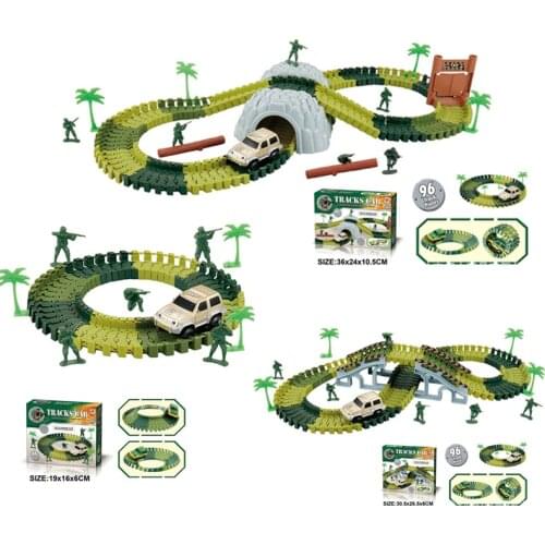 New sale Military Glow Racing Track Set Track Car Flexible Glowing Tracks Toy 48/96 Race Track With Retail Box