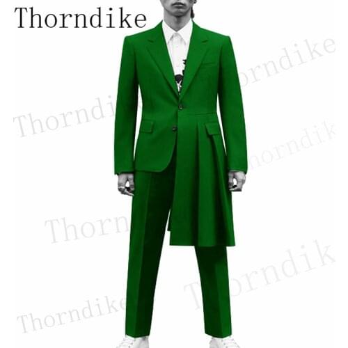 Thorndike New Arrival Green Irregular Men Suits Costume Groom Tuxedos Notch Lapel Wedding Terno Masculino Slim Fit T1282
