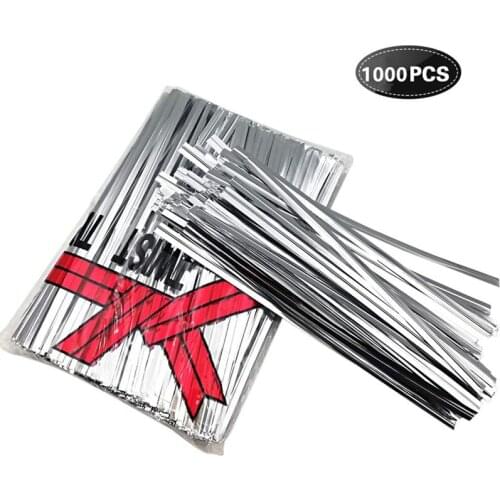 3000pcs 8cm length Golden Silver tie wire gold cable ties strapping tape binding line Wire Metallic Twist Tie for bakery packing