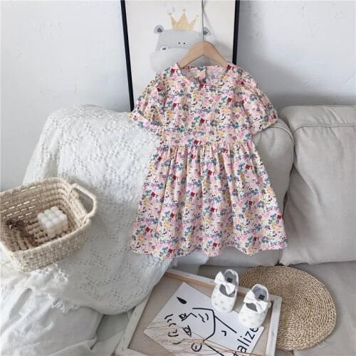 2-8T Flower Girls Dress Toddler Kid Baby Girl Summer Clothes Short Sleeve Floral Dress Elegant Cute Sweet Princess Sundress