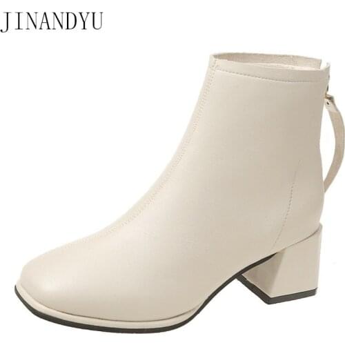 Kitten Heels Short Boots Women Leather Beige Black Square Heel Shoes New Arrival Fashion Evening Shoes for Women Heel 5cm