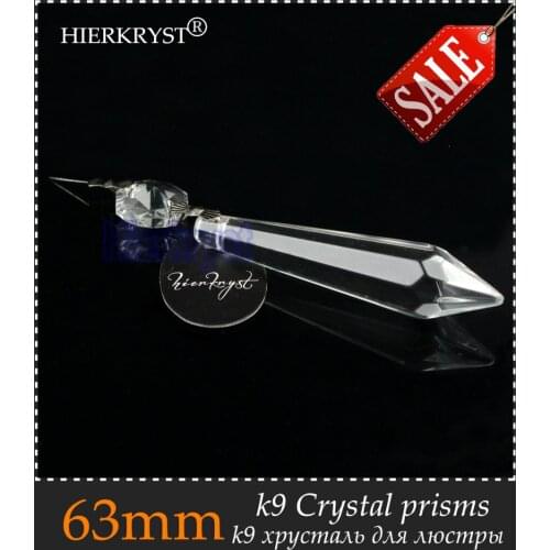 HIERKRYST 10 pcs/lot Clear Chandelier Glass Crystals Lamp Prisms Parts Hanging Pendants 63mm 2.48" #1902-1
