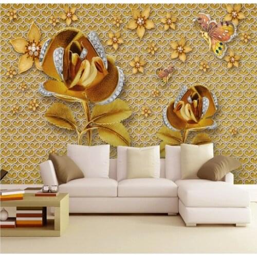 Luxury diamond wall gold rose living room TV background wall custom wallpaper 8D waterproof wall covering