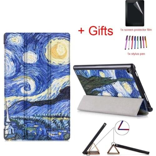 Smart Wake UP PU Leather Case For Amazon Kindle All-New Fire HD8 HD 8 2018 2017 2016 Version 8inch Tablet case+film+stylus