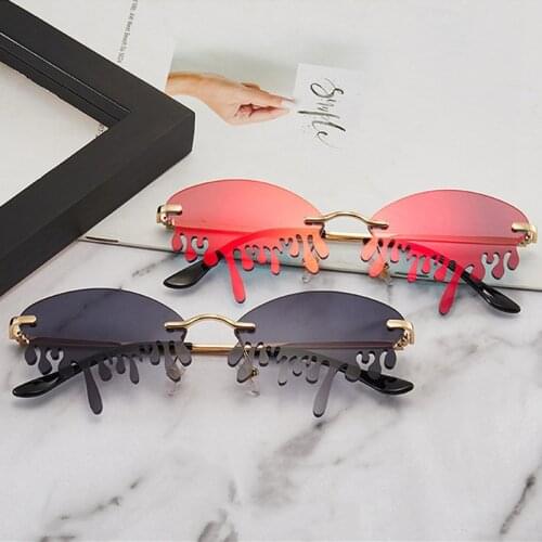 Fashion Rimless Sunglasses Women New Vintage Unique Tears Shape Steampunk Sunglasses Female Gafas Shades UV400 Oculos Feminino