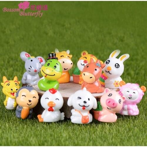 Cute Zodiac China Animals Mouse Dog Tiger Model Statue Figurine Crafts Figure Ornament Miniatures Girl Home Room Decoration