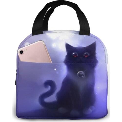 Lunch bag for women funny cartoon kids bento cooler bags Funny Cat thermal breakfast food box portable picnic travel