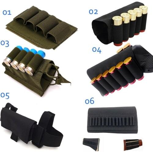 Tactical Buttstock 12 Gauge 4 Rounds Ammo Carrier Pouches Holder Shotgun Shell Cartridges Bag Airsoft Combat Hunting Accessoreis