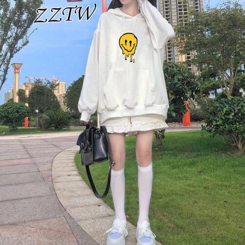 Ins Hoodie for women Japanese Hoodies Crewneck chic smiley face pattern punk casual top simple preppy aesthetic clothes Hooded