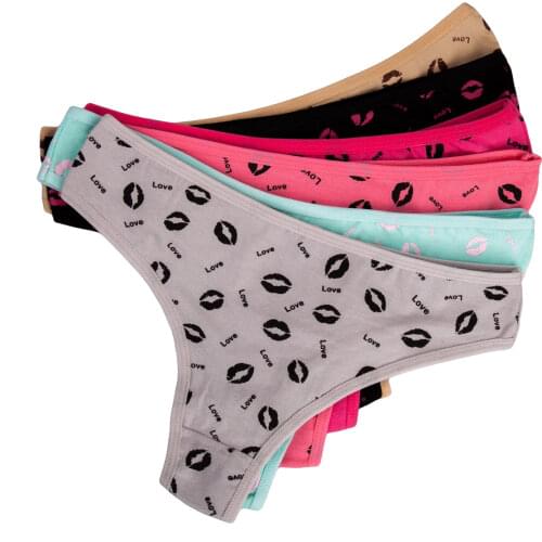 YOUREGINA Women Sexy G-strings Thongs Underwear Cotton Panties Cute Flower Floral Print Ladies Lingerie for Women 6 pcs/lot