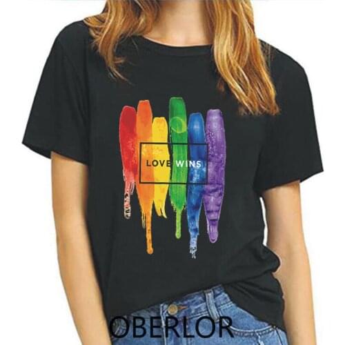 Love Wins Rainbow Lgbt Vogue Style Aesthetic Summer T Shirt Vintage Harajuku Tshirt Plus Size New Kawaii Women T-shirt
