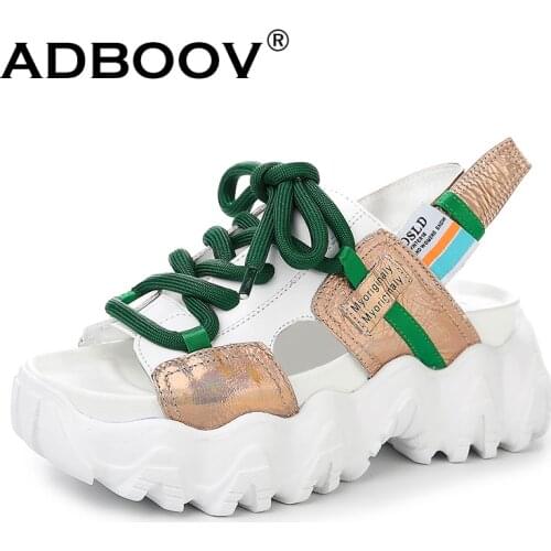 ADBOOV New Lace Up Fashion Women Sandals Platform Chunky Sandals Height Increasing 6.5 cm Summer Shoes Woman