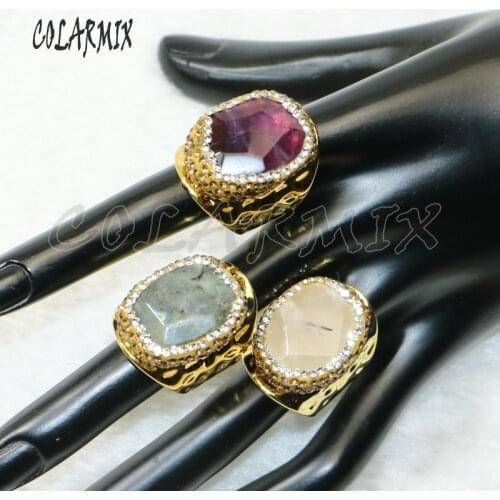 10 pieces natural stone rings bang rings mix colors stone big rings for women fashion jewelry for women crystal accessories 8090