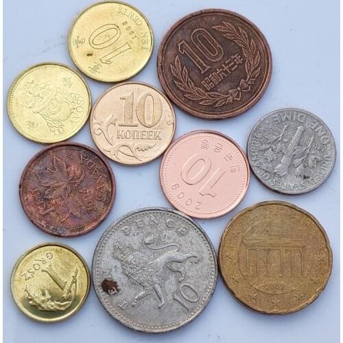 1 Set 10 Pieces 10 Countries Coins Old Original Coin Collectible Edition Real Rare Commemorative Random Year