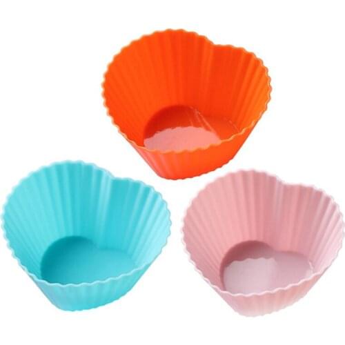10Pcs/set Reusable Silicone Heart Shape Cupcake Liners Non-stick Muffin Baking Cups DIY Cake Decorating Tools