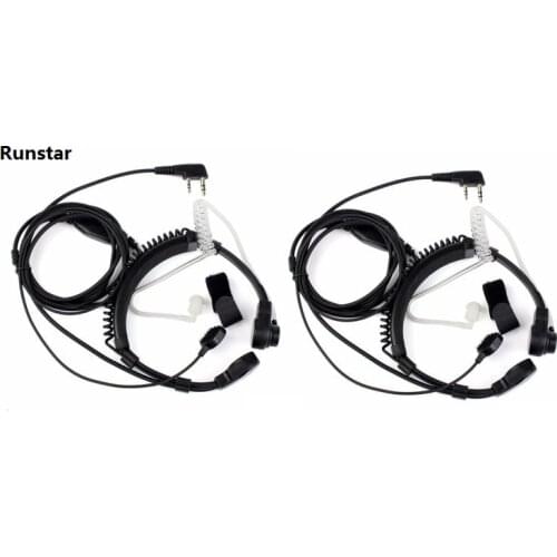 2pcs Extendable Throat Microphone Headset PTT Walkie Talkie Earpiece UV-82 GT-3 KG-UV8D Finger PPT For Baofeng UV5R for Kenwood