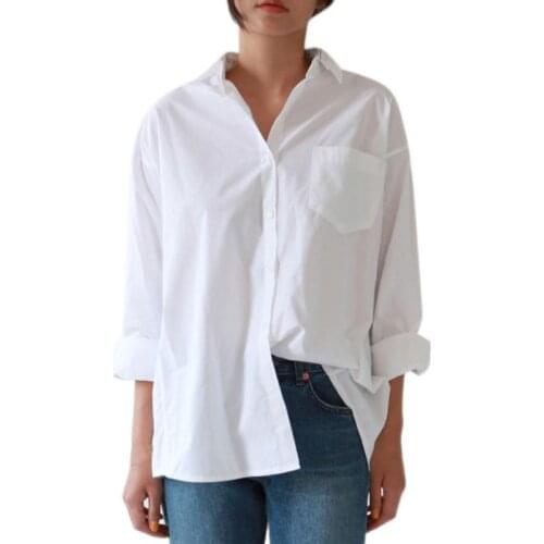 2019 New Fashion Women Single-breasted Lapel White Blouse Comfortable Generous Sexy Loose Sleeve Monochrome Blouses Shirts
