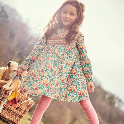 2021 Baby Girls Green Floral Dress for Spring and Autumn 100% Cotton Clothes Lovely and Pretty for Kids Girls