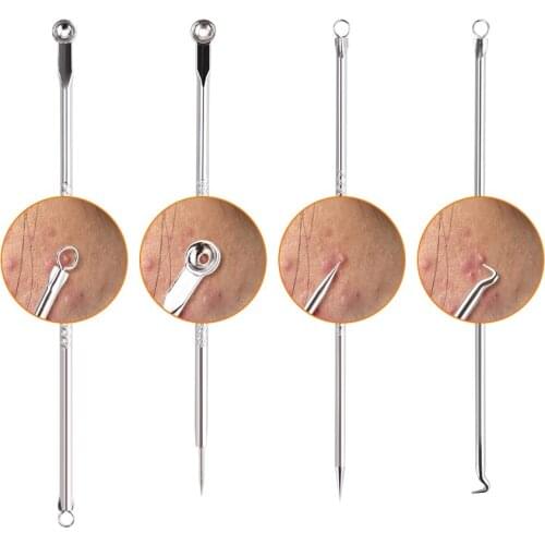 Free Shipping 4pc Stainless Steel Blackhead Acne Pimple Belmish Extractor Vacuum Blackhead Remover Black Dots Cleaner Beauty