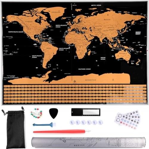 82*59cm Large Size Scratch Off World Travel Map Premium Personalized Wall Sticker Poster Globe All Country Flags for Travelers