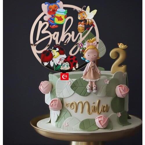 Oh Baby Acrylic Cute Bee Cake Toppers Cartoon Animal Rainbow Baking Cake Toppers Baby Birthday Party Cake Decoration Baby Shower