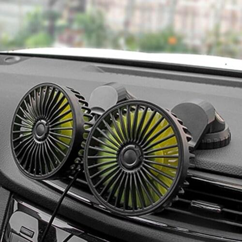 F404 USB Powered Car Fan Air Cooling Conditioning Multi-Angle Rotatable Dual Head 3-Speed Dashboard Fan for Vehicle Truck SUV