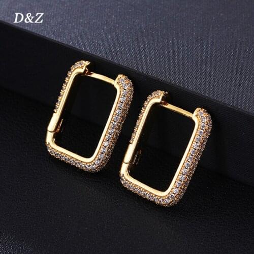 D&Z 1Pair Iced Out Square Brass Earring Micro Paved AAA+ CZ Stones Hip Hop Punk Fashion Delicate Jewelry Gift For Men Women