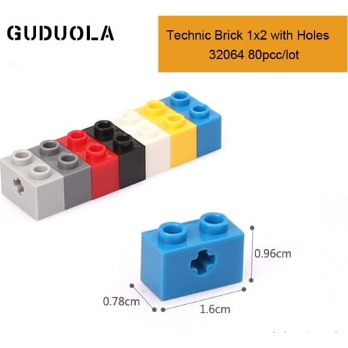 Technic Parts 32064 Technic Brick 1x2 with Holes Building Block MOC Parts Creative Toys Compatible All Brand 80pcs/lot