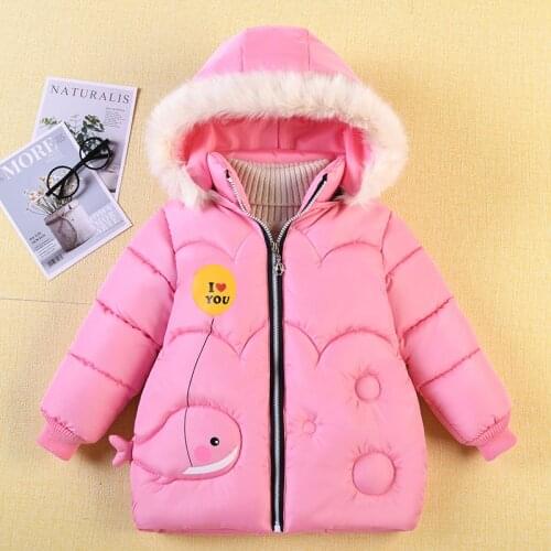Cartoon Whale Baby Girls Jacket Autumn Winter Keep Warm Christmas Coat Hooded Zipper Fashion Outerwear 2 3 4 5 Years Kid Clothes