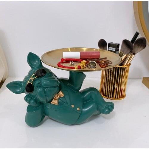 European Creative Resin Bulldog / Bear Golden Tray Storage Living Room Bedroom Decoration Cute Animal Candy Small Object Storage