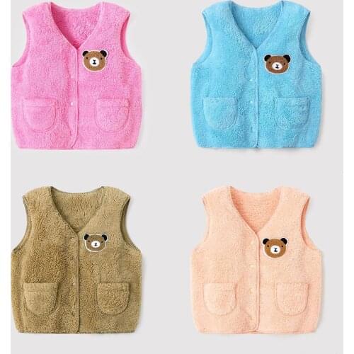 Girls fleece vest baby boy toddler velvet vest for girl warm vest kids sleeveless waistcoat autumn outwear bear infant girl
