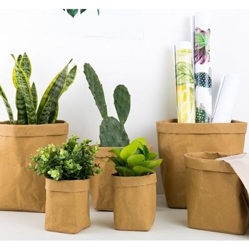 4 Size Mini Succulent Plant Pot Reusable Washable Kraft Paper Flower Pot Creative Multifunction Home Storage Bag For Desk Decor