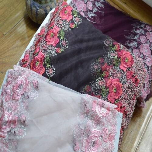 4Meters Exquisite Bilateral Purple Rose Flower Cloth Embroidery Lace Trim DIY Accessories Laces Fabric High Quality