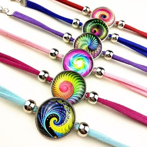 Jiangzimei 24pcs waves, whirlpools, dazzling,mandala multi-color Glass cabochon charm bracelets party gift wholesale