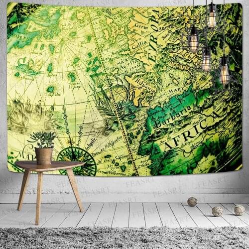 World Map Moon god text Pattern Wall Tapestry Wall Hanging Blanket Farmhouse DecorHome Decorations Machine A Imprimer Sur Tissu