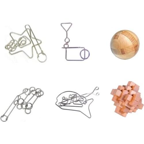 Classic Metal Wire Puzzle Wooden Burr Puzzles Mind Brain Teasers Game Toys for Adults Children