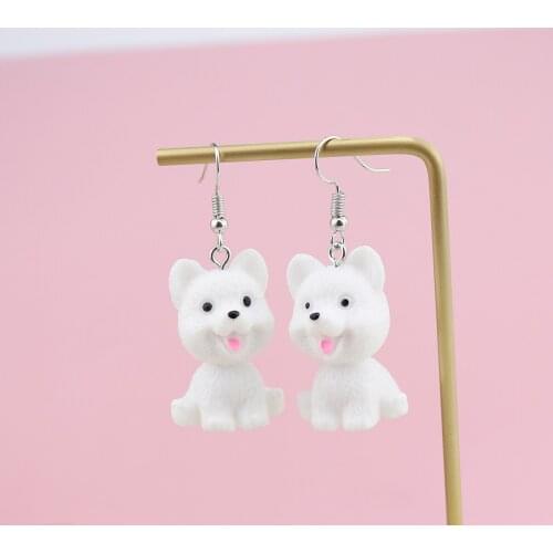 Korean Fashion 3D Cartoon Pet Dog Teddy Bear Earrings Samoyed Animals Earrings For Women 2021 Pendant Resin Jewelry Accessories