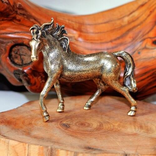Copper Running Horse Home Decor Figurines Ornaments Brass Bronze Horses Statue Miniatures Home Office Desk Feng Shui Decorations