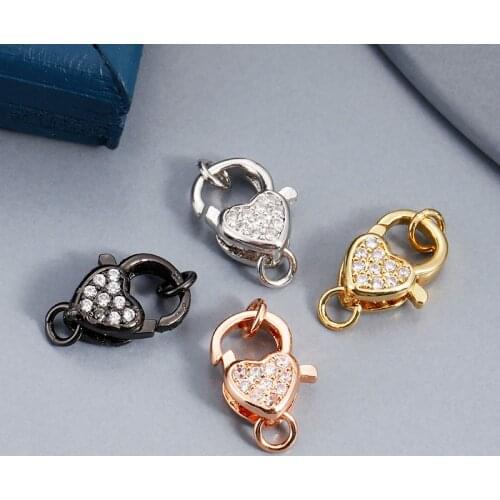 Double Head Lobster Clasp Heart Shape Metal Rhinestone Lobster Buckle Hook for Jewelry Chains Findings Handmade DIY Accessories